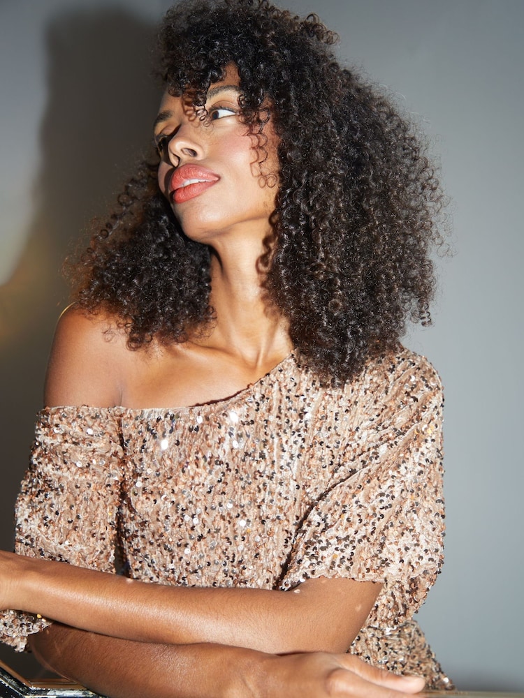 Threadbare Metallic Sequin Velour Drop Shoulder Top - Image 4 of 4