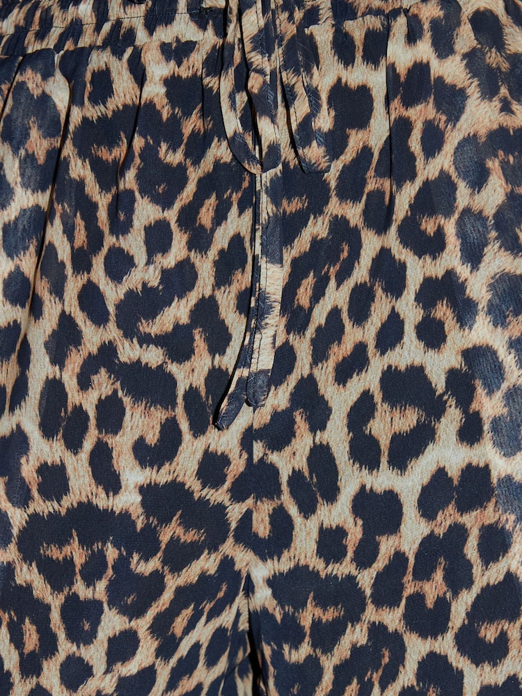 Threadbare Brown Leopard Print Wide Leg Chiffon Trousers - Image 4 of 4