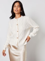 Threadbare Natural Crew Neck Cable Knit Cardigan - Image 1 of 4