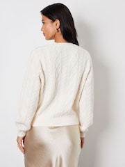 Threadbare Natural Crew Neck Cable Knit Cardigan - Image 2 of 4