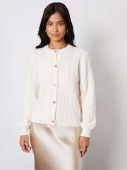 Threadbare Natural Crew Neck Cable Knit Cardigan - Image 3 of 4