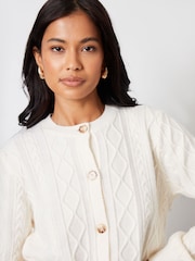 Threadbare Natural Crew Neck Cable Knit Cardigan - Image 4 of 4