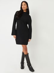 Threadbare Black Cable Sleeve Knitted Jumper Dress - Image 1 of 4