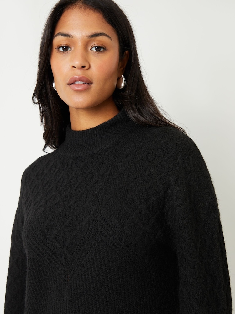 Threadbare Black Cable Sleeve Knitted Jumper Dress - Image 2 of 4