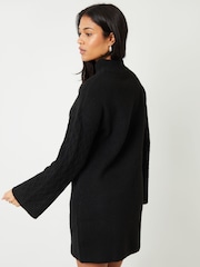 Threadbare Black Cable Sleeve Knitted Jumper Dress - Image 3 of 4