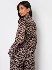 Threadbare Brown Leopard Print Chiffon Tie Front Blouse - Image 2 of 4
