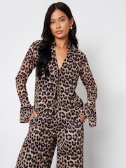 Threadbare Brown Leopard Print Chiffon Tie Front Blouse - Image 3 of 4