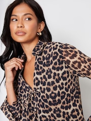 Threadbare Brown Leopard Print Chiffon Tie Front Blouse - Image 4 of 4