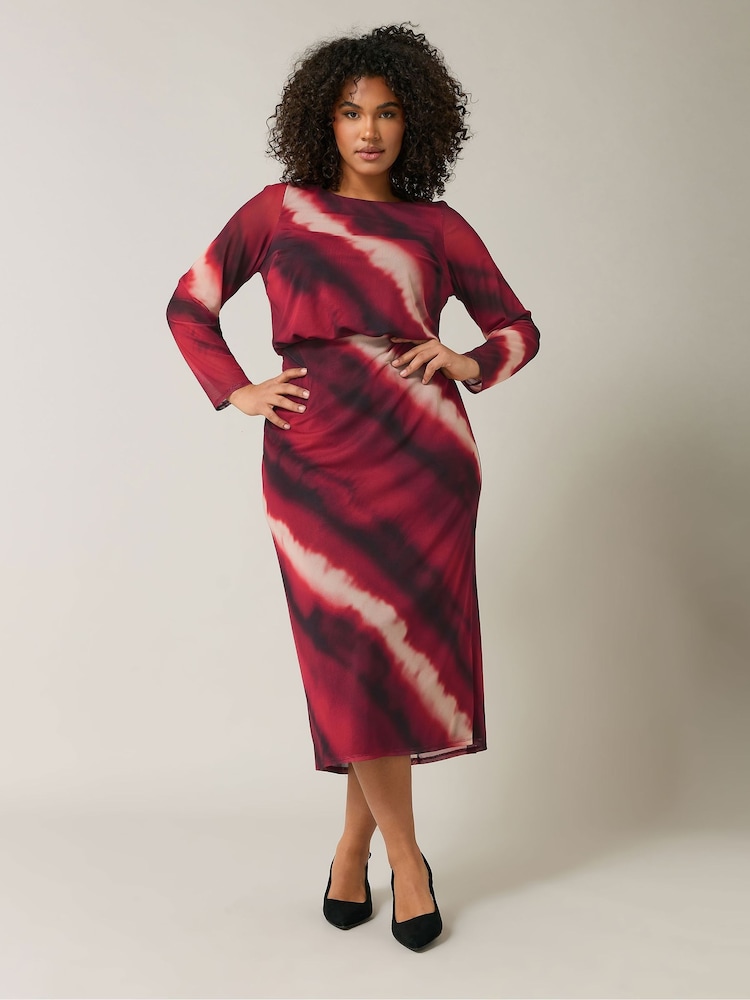 Evans Curve Abstract Print Mesh Midi Skirt - Image 2 of 5