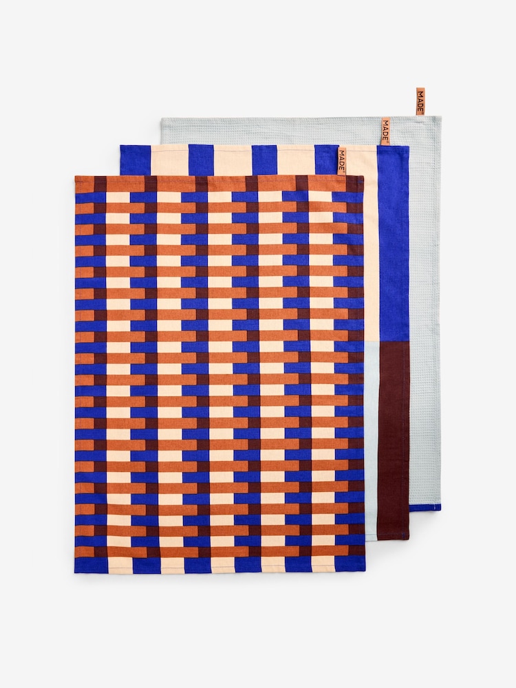 MADE.COM Set of 3 Brown Terri Tea Towels - Image 1 of 3