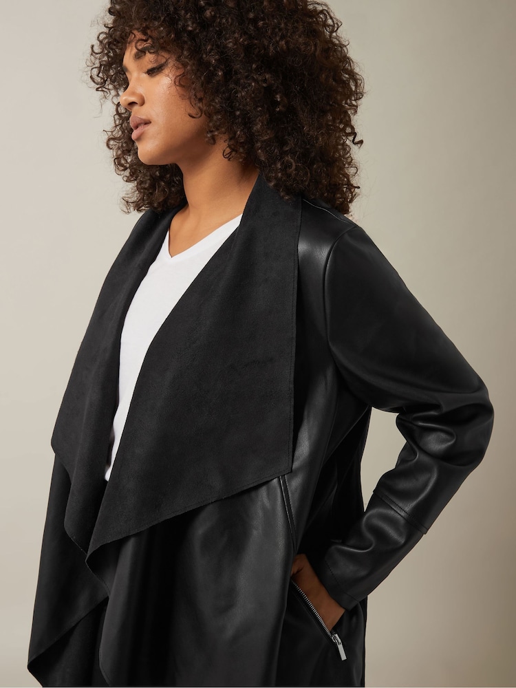 Black Womens Leather Waterfall Jacket Denim Oasis Leather - Main Image