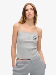 Superdry Grey Athletic Essentials Graphic Button Cami - Image 1 of 4