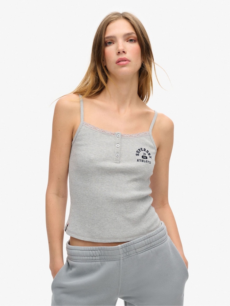 Superdry Grey Athletic Essentials Graphic Button Cami - Image 1 of 4