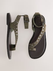 Khaki Green Suede Forever Comfort® Studded Toe Loop Sandals - Image 1 of 11