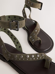 Khaki Green Suede Forever Comfort® Studded Toe Loop Sandals - Image 10 of 11