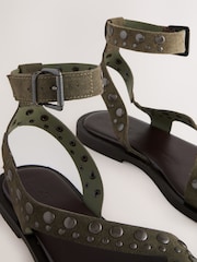 Khaki Green Suede Forever Comfort® Studded Toe Loop Sandals - Image 11 of 11