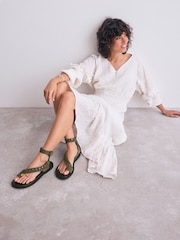 Khaki Green Suede Forever Comfort® Studded Toe Loop Sandals - Image 4 of 11