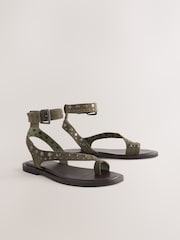 Khaki Green Suede Forever Comfort® Studded Toe Loop Sandals - Image 8 of 11