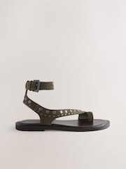 Khaki Green Suede Forever Comfort® Studded Toe Loop Sandals - Image 9 of 11