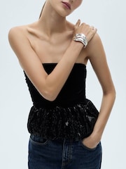 Mango Black Party Sequin Peplum Top - Image 1 of 7