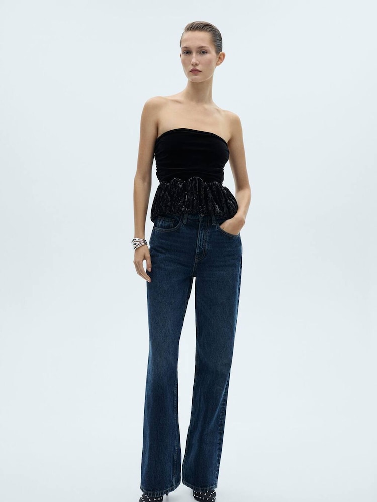 Mango Black Party Sequin Peplum Top - Image 2 of 7