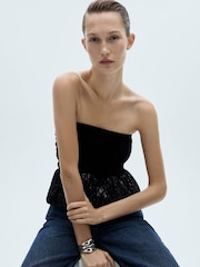 Mango Black Party Sequin Peplum Top - Image 4 of 7