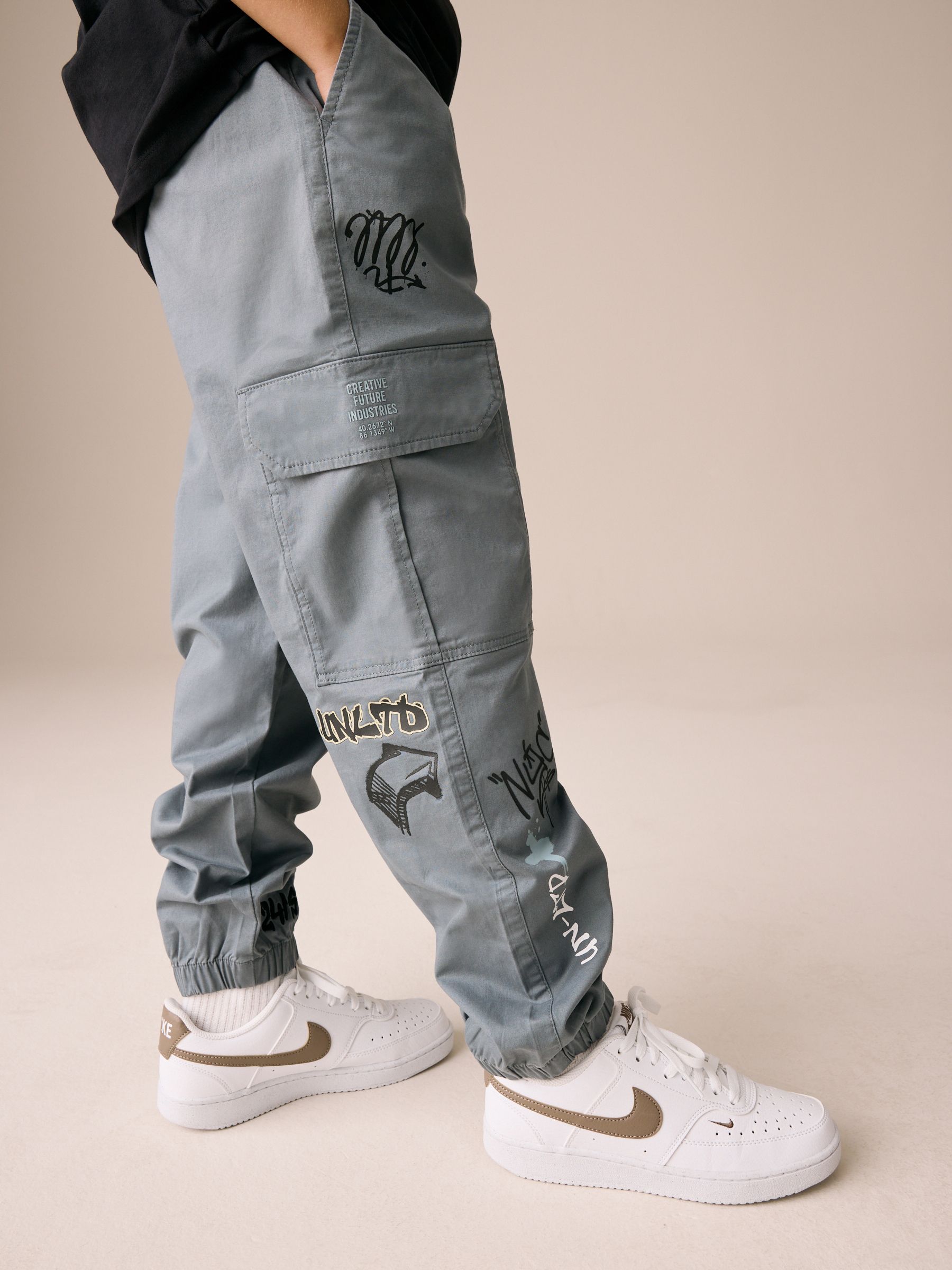 Buy Blue Graffiti Loose Fit Cargo Trousers (3-16yrs) from Next USA