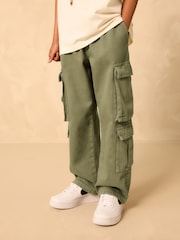 Khaki Green Twill Woven Cotton Cargo Trousers (3-16yrs) - Image 1 of 8