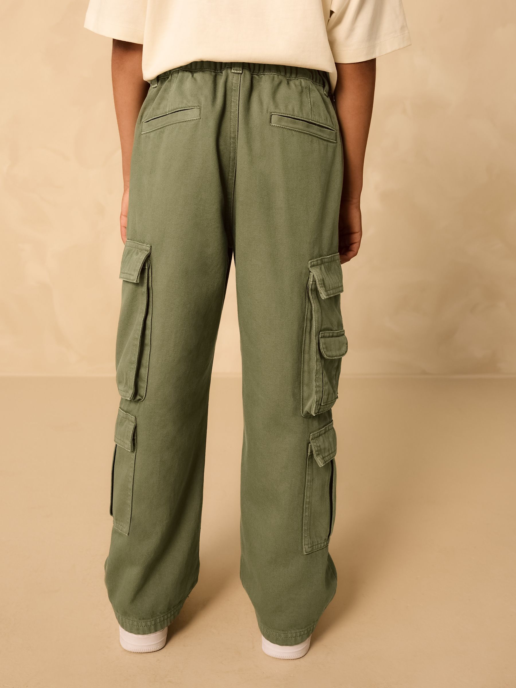 Buy Khaki Green Twill Woven Cotton Cargo Trousers (3-16yrs) from