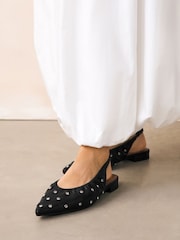 Black Forever Comfort® Studded Point Toe Slingback Shoes - Image 2 of 9