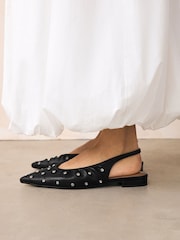 Black Forever Comfort® Studded Point Toe Slingback Shoes - Image 3 of 9