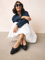 Black Forever Comfort® Studded Point Toe Slingback Shoes - Image 4 of 9