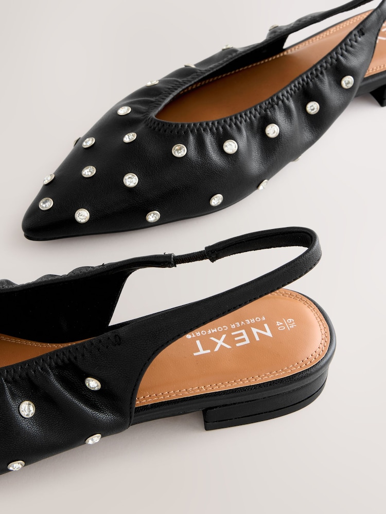 Black Forever Comfort® Studded Point Toe Slingback Shoes - Image 9 of 9
