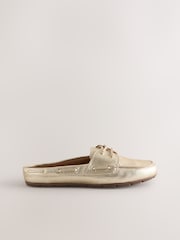 zlata (barva); zlato - Usnjeni natikači z okroglim sprednjim delom Forever Comfort® - Slika 7 iz 9