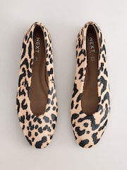 Leopard Standard/Wide Fit Forever Comfort® Leather Round Toe Ballerinas - Image 1 of 10
