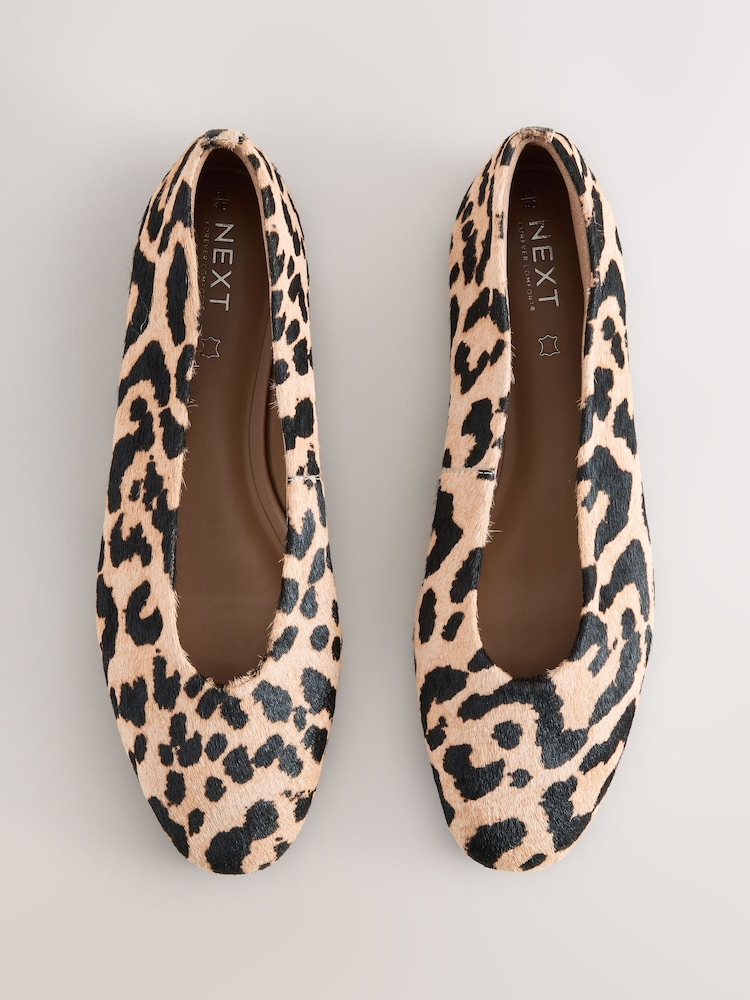 Leopard Standard/Wide Fit Forever Comfort® Leather Round Toe Ballerinas - Image 1 of 10