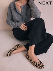Leopard Print Standard/Wide Fit Leather Round Toe Ballerinas - Image 11 of 14