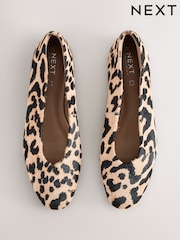 Leopard Print Standard/Wide Fit Leather Round Toe Ballerinas - Image 14 of 14