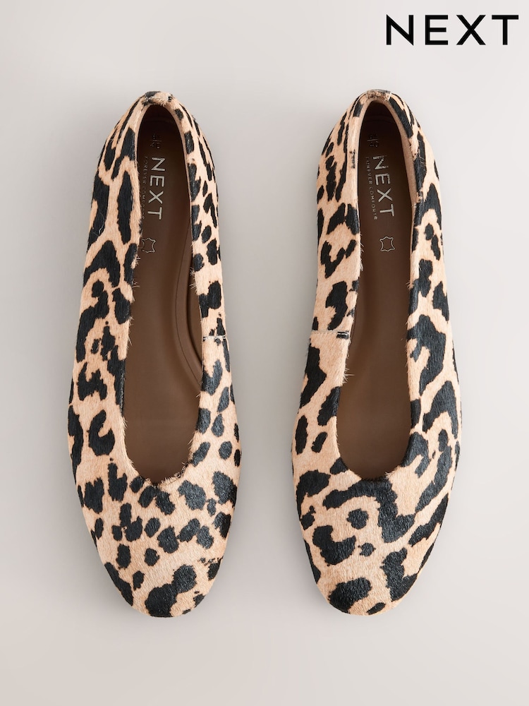 Leopard Print Standard/Wide Fit Leather Round Toe Ballerinas - Image 14 of 14