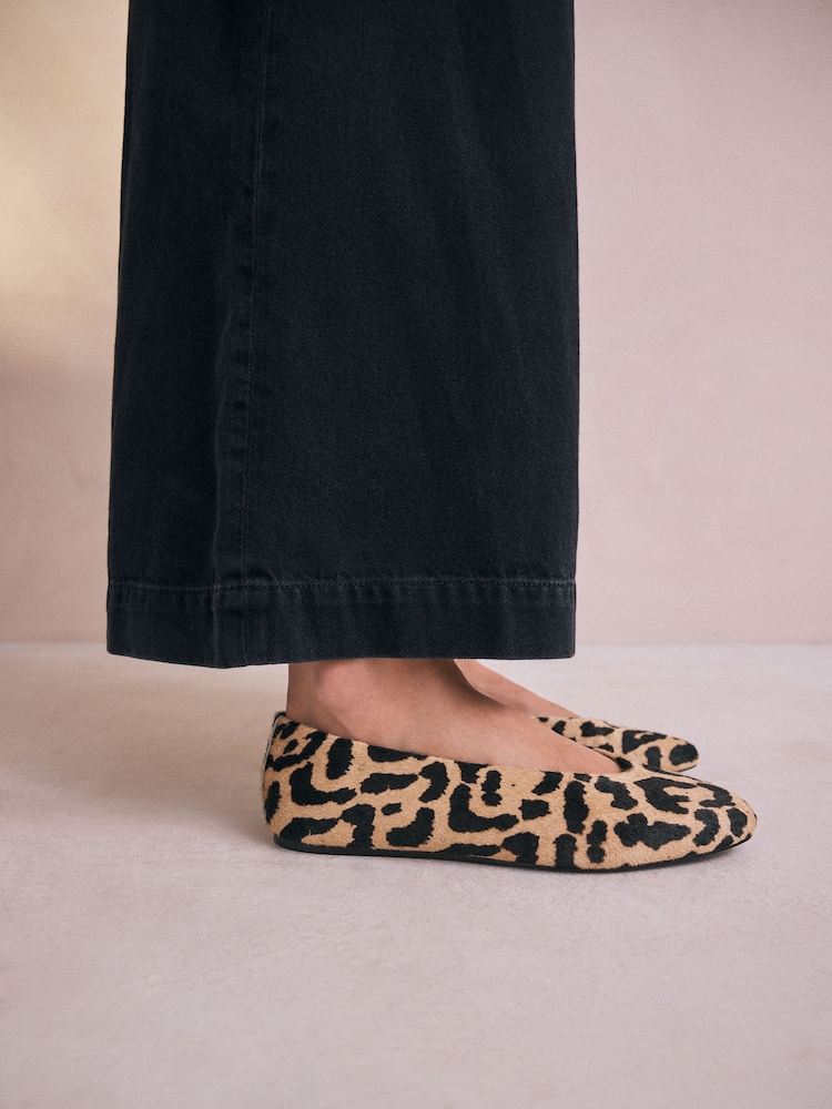 Leopard Standard/Wide Fit Forever Comfort® Leather Round Toe Ballerinas - Image 2 of 10