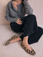 Leopard Standard/Wide Fit Forever Comfort® Leather Round Toe Ballerinas - Image 3 of 10