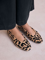 Leopard Standard/Wide Fit Forever Comfort® Leather Round Toe Ballerinas - Image 4 of 10