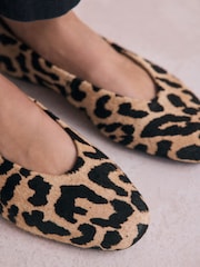 Leopard Standard/Wide Fit Forever Comfort® Leather Round Toe Ballerinas - Image 5 of 10