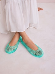 Green Round Toe Jelly Ballerinas - Image 1 of 10