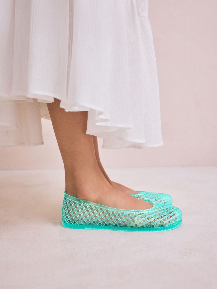 Green Round Toe Jelly Ballerinas - Image 2 of 10