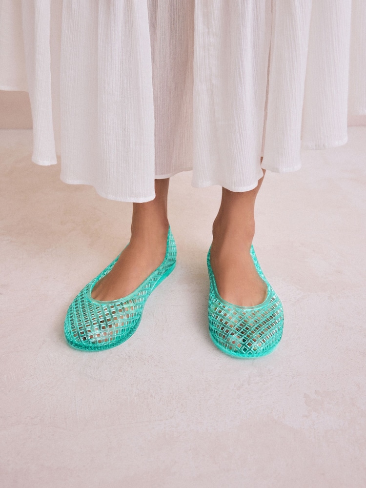Green Round Toe Jelly Ballerinas - Image 3 of 10