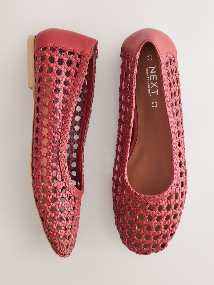 Red Forever Comfort® Leather Weave Ballerinas - Image 1 of 5