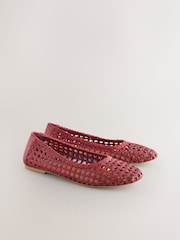 Red Forever Comfort® Leather Weave Ballerinas - Image 3 of 5