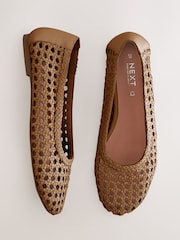 Tan Brown Forever Comfort® Leather Weave Ballerinas - Image 1 of 5