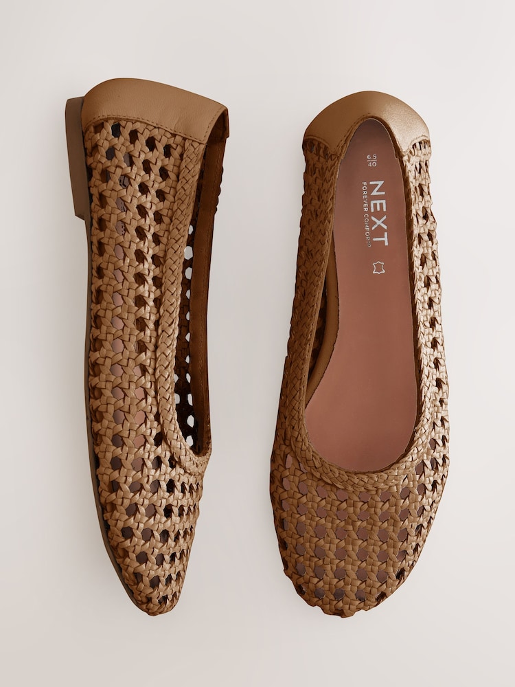 Tan Brown Forever Comfort® Leather Weave Ballerinas - Image 1 of 5